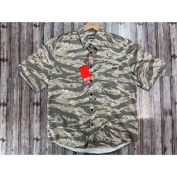 DIESEL Allover Print camo shirt size M color olive green NWT mspr 196 - Picture 2 of 7